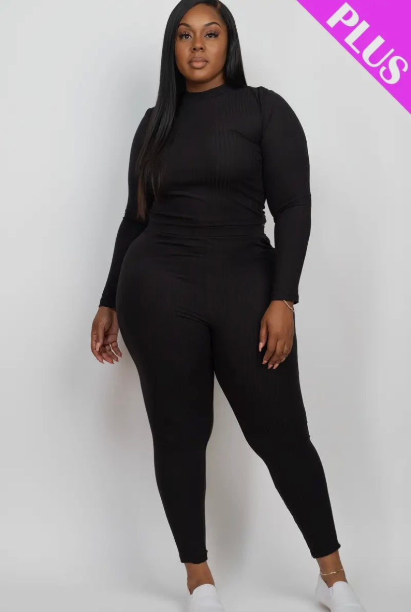 Ribbed Mock Neck Long Sleeve Top & Legging Set (Plus Size) Presale/Preorder