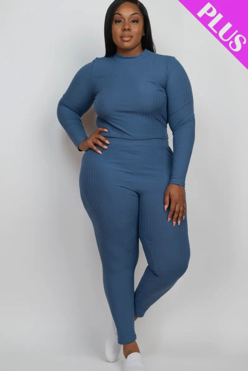 Ribbed Mock Neck Long Sleeve Top & Legging Set (Plus Size) Presale/Preorder