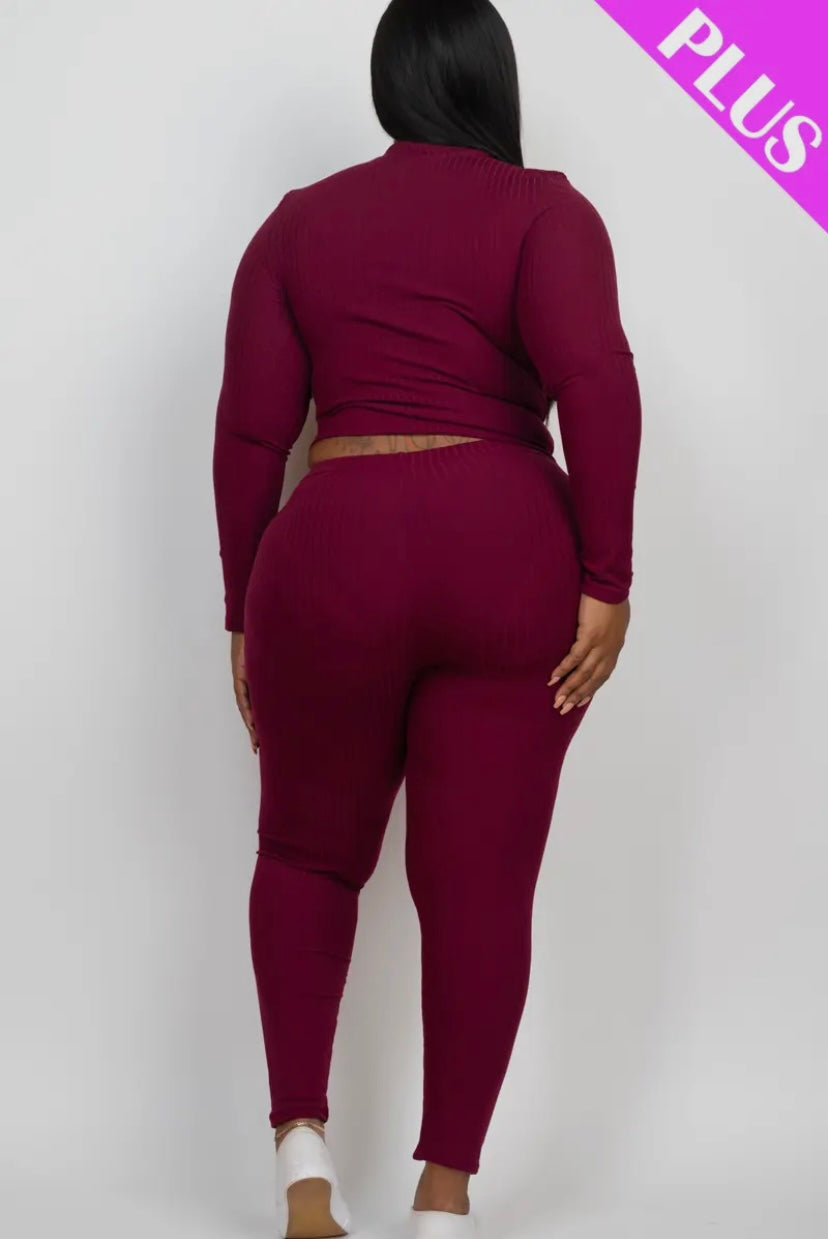 Ribbed Mock Neck Long Sleeve Top & Legging Set (Plus Size) Presale/Preorder