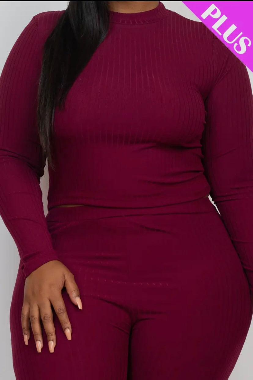 Ribbed Mock Neck Long Sleeve Top & Legging Set (Plus Size) Presale/Preorder