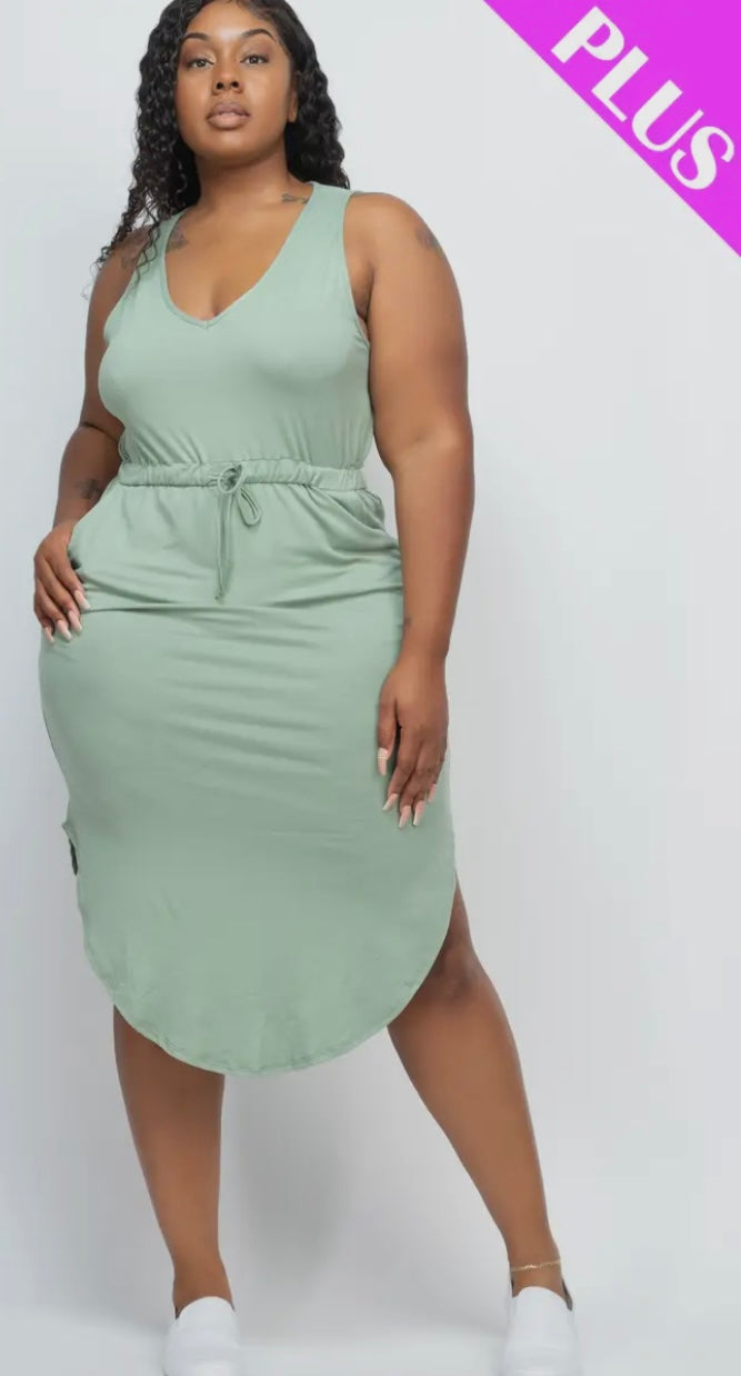 Plus Size Drawstring Midi Dress- Presale/Preorder