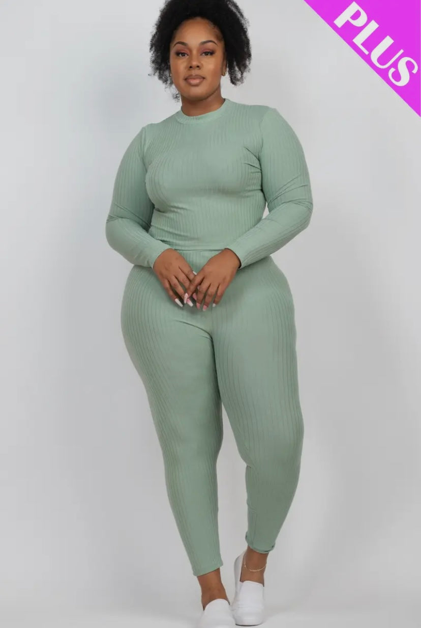 Ribbed Mock Neck Long Sleeve Top & Legging Set (Plus Size) Presale/Preorder