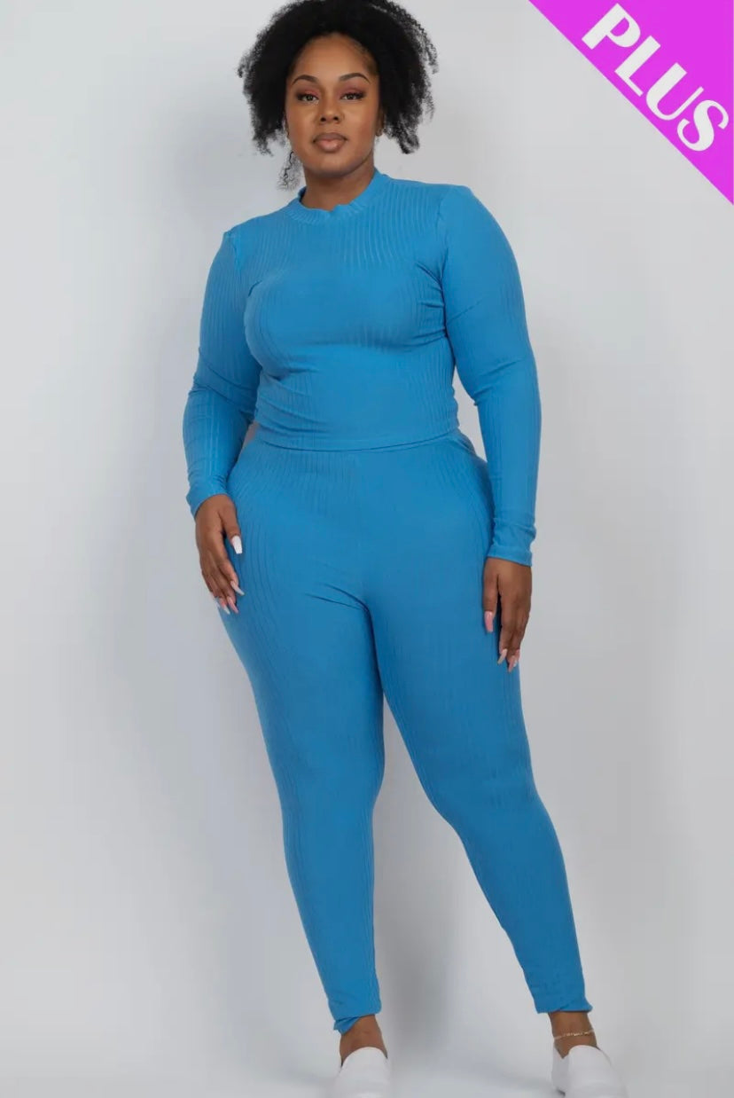 Ribbed Mock Neck Long Sleeve Top & Legging Set (Plus Size) Presale/Preorder