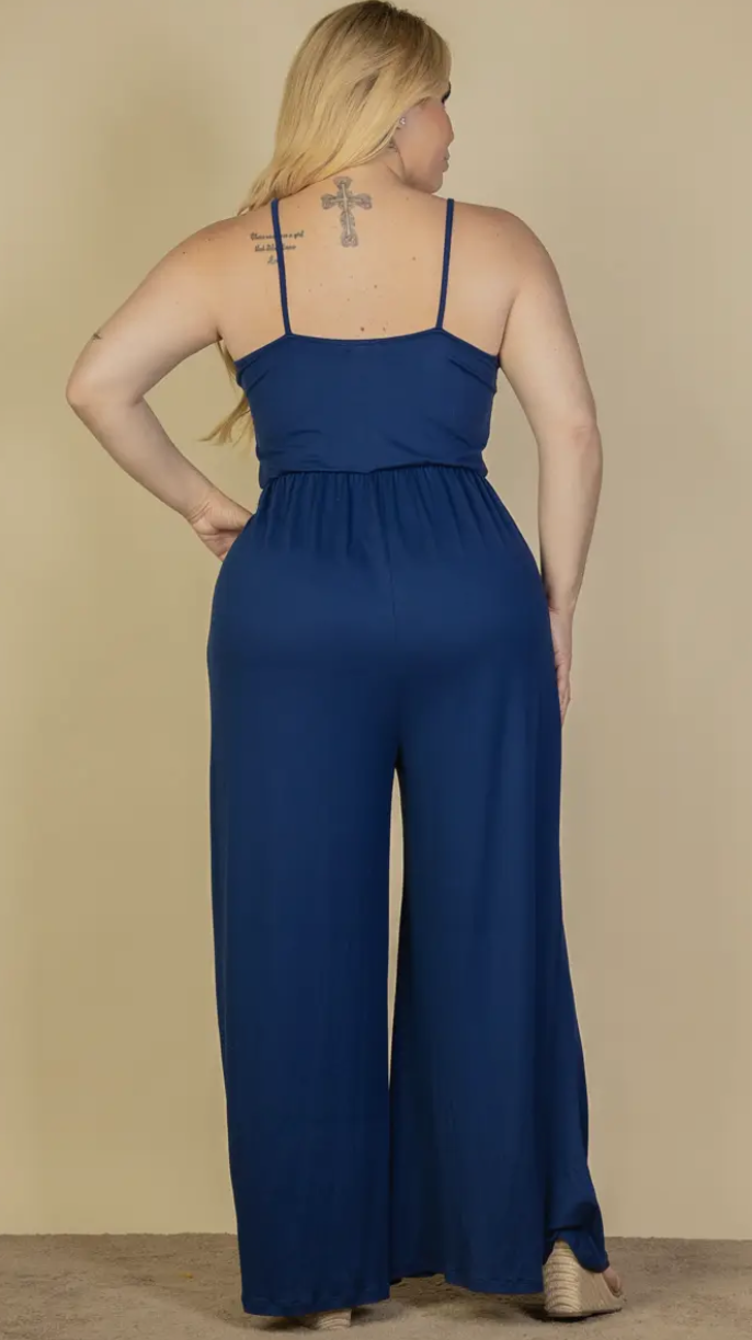 Plus Size Button Front Wide Leg Jumpsuit - Presale/Preorder