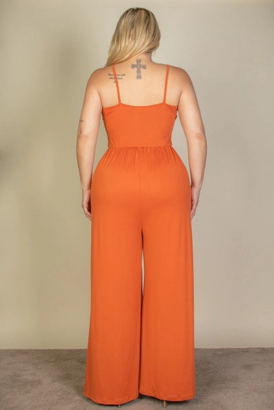 Plus Size Button Front Wide Leg Jumpsuit - Presale/Preorder