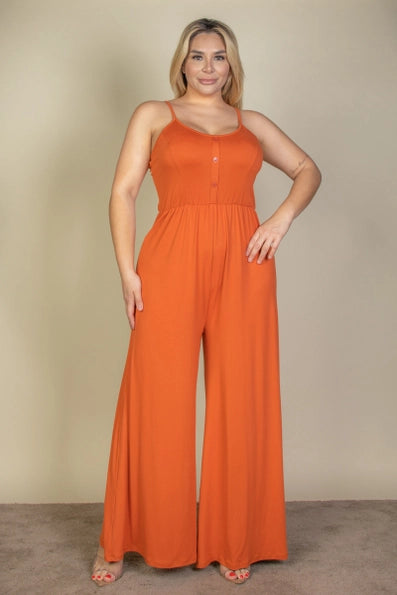Plus Size Button Front Wide Leg Jumpsuit - Presale/Preorder