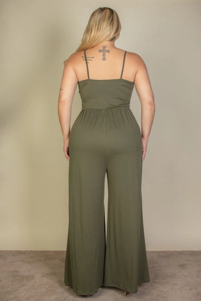 Plus Size Button Front Wide Leg Jumpsuit - Presale/Preorder