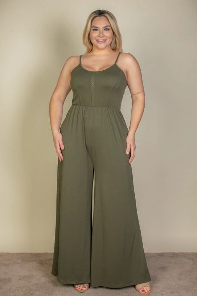 Plus Size Button Front Wide Leg Jumpsuit - Presale/Preorder