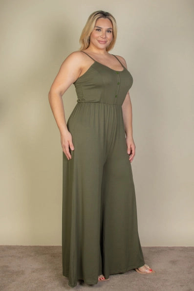 Plus Size Button Front Wide Leg Jumpsuit - Presale/Preorder