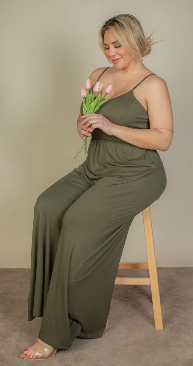 Plus Size Button Front Wide Leg Jumpsuit - Presale/Preorder