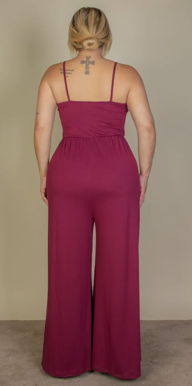 Plus Size Button Front Wide Leg Jumpsuit - Presale/Preorder