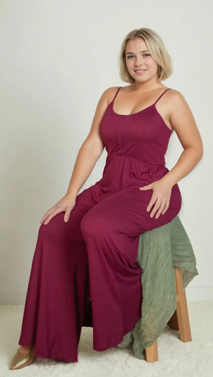 Plus Size Button Front Wide Leg Jumpsuit - Presale/Preorder