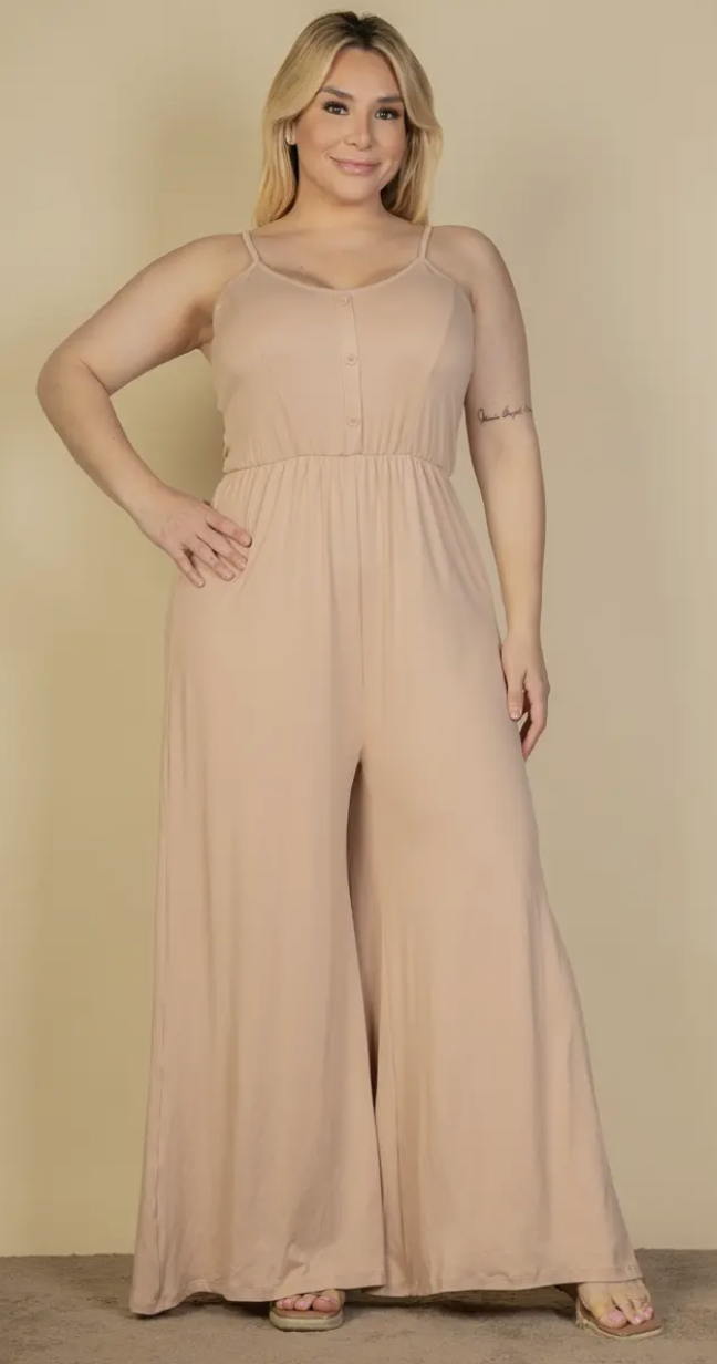 Plus Size Button Front Wide Leg Jumpsuit - Presale/Preorder