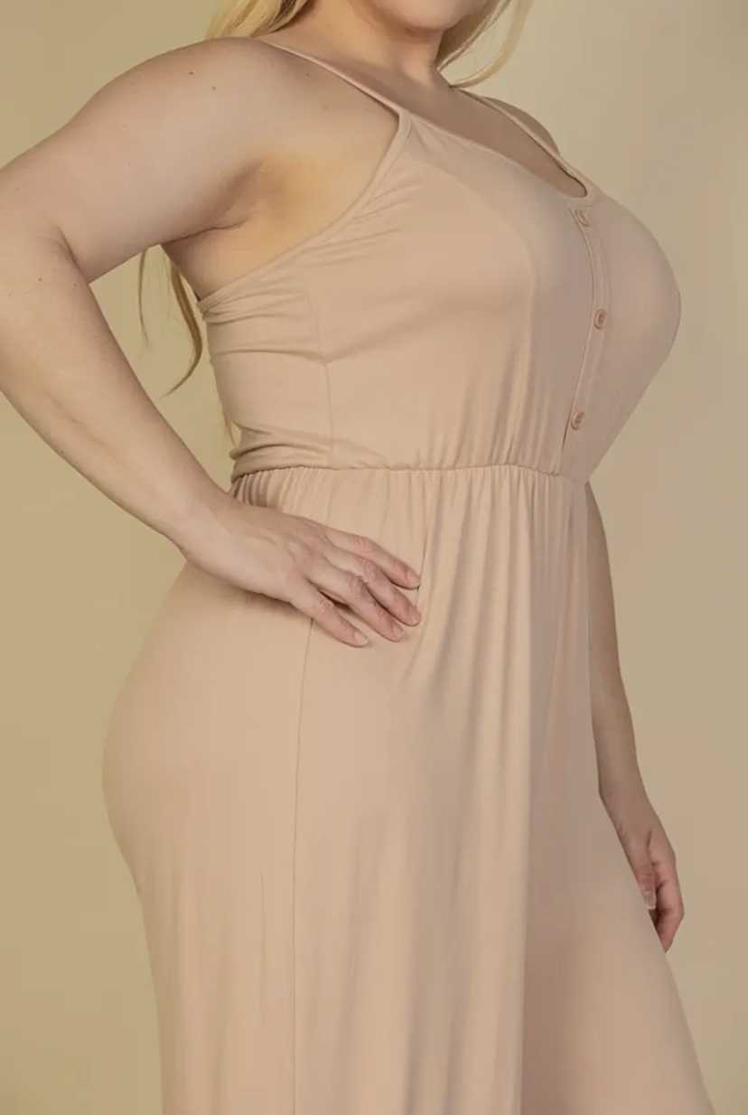 Plus Size Button Front Wide Leg Jumpsuit - Presale/Preorder