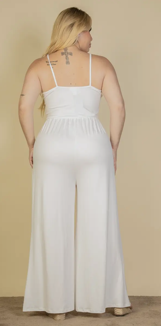 Plus Size Button Front Wide Leg Jumpsuit - Presale/Preorder