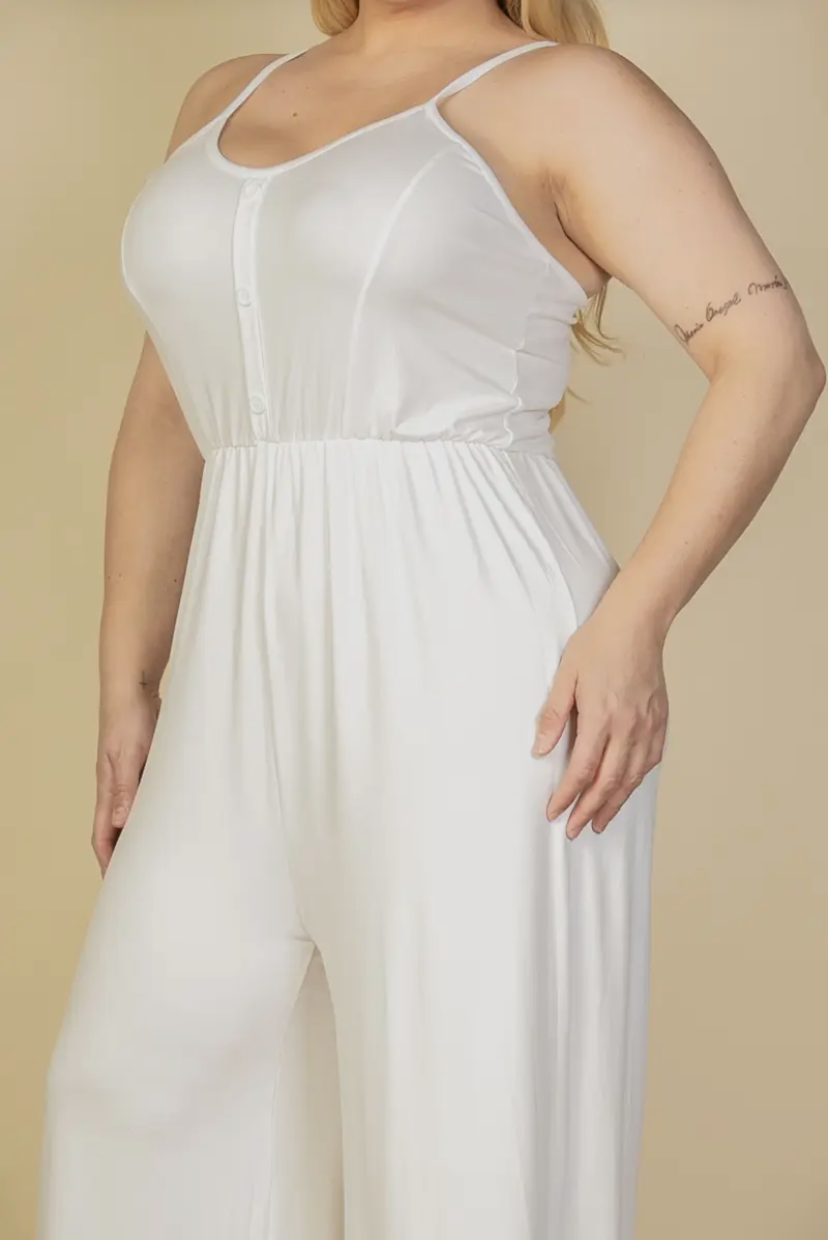 Plus Size Button Front Wide Leg Jumpsuit - Presale/Preorder