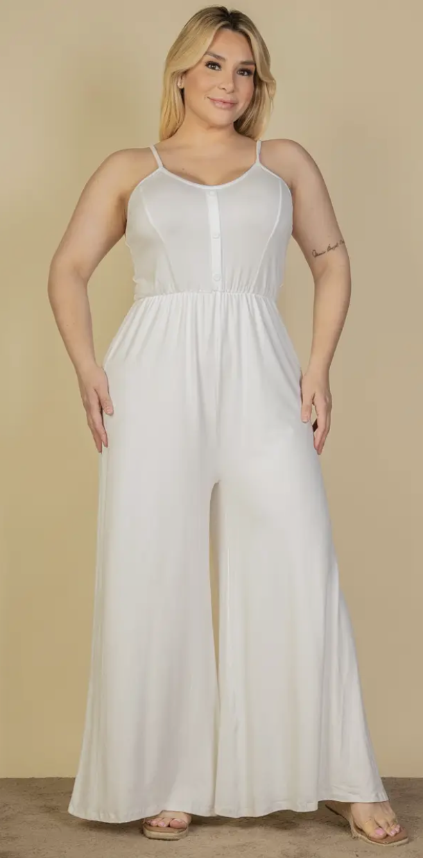 Plus Size Button Front Wide Leg Jumpsuit - Presale/Preorder