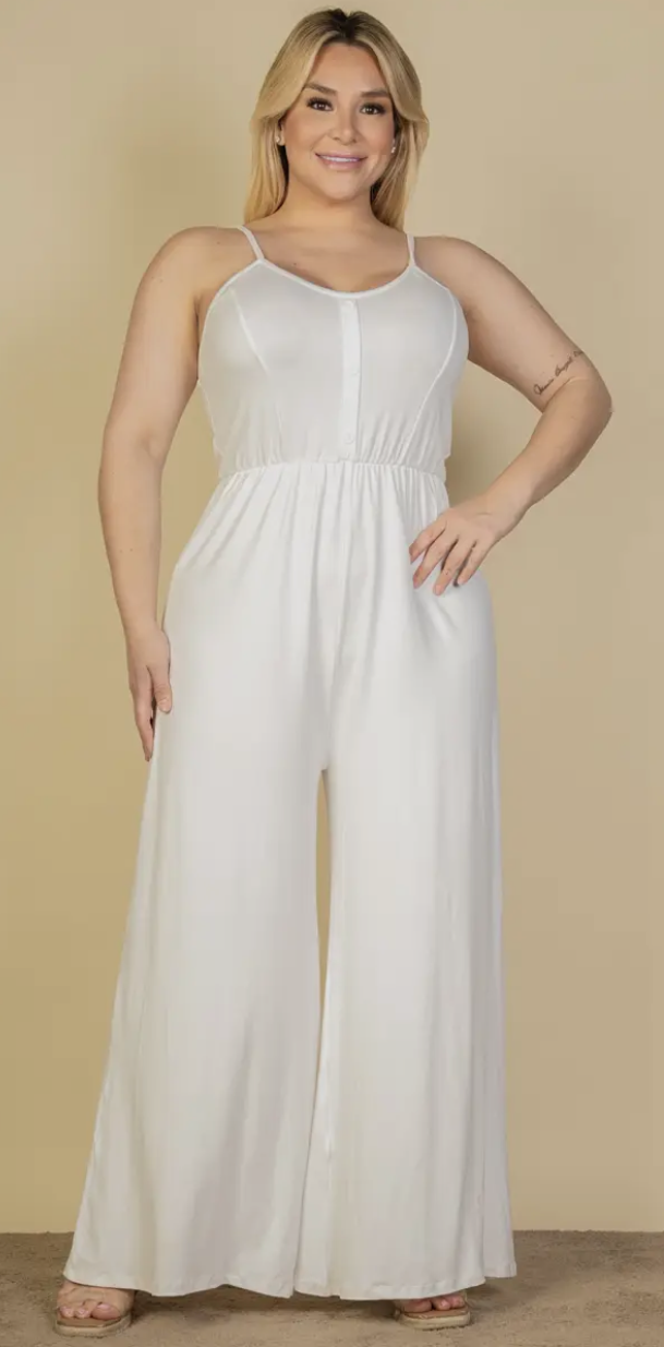 Plus Size Button Front Wide Leg Jumpsuit - Presale/Preorder
