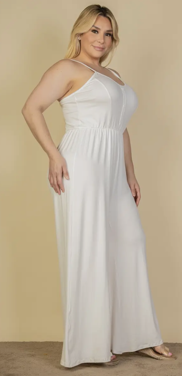 Plus Size Button Front Wide Leg Jumpsuit - Presale/Preorder