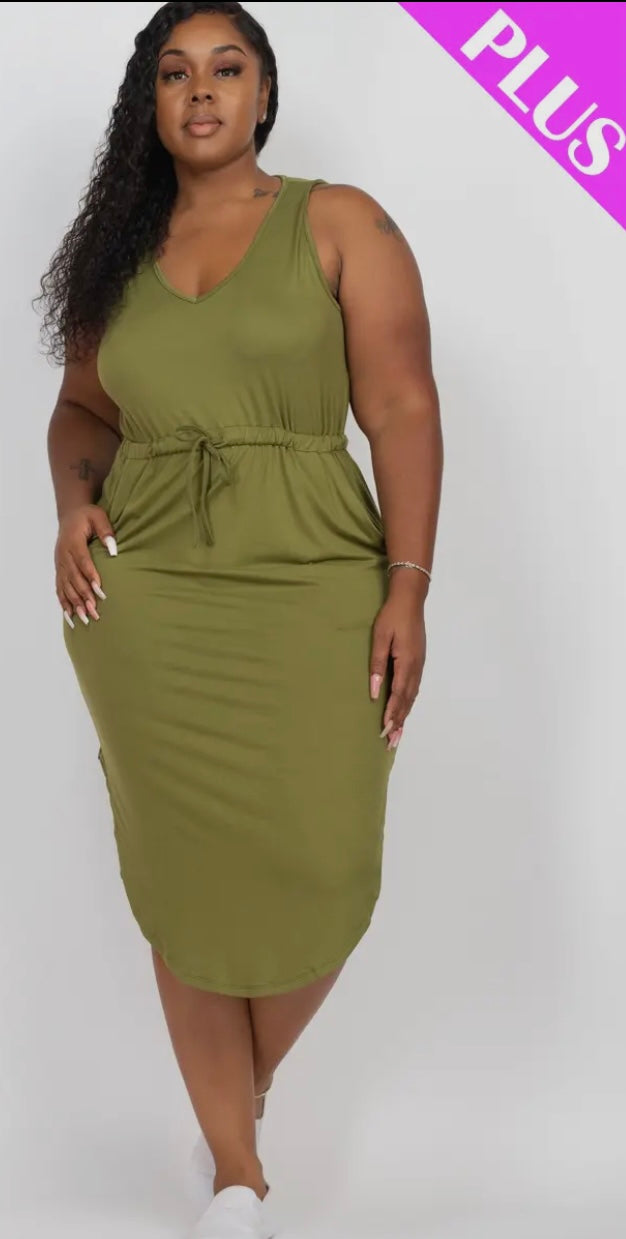Plus Size Drawstring Midi Dress- Presale/Preorder