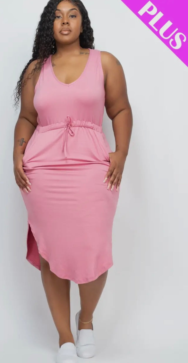 Plus Size Drawstring Midi Dress- Presale/Preorder