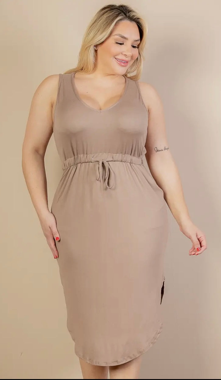 Plus Size Drawstring Midi Dress- Presale/Preorder
