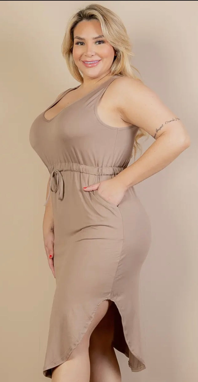 Plus Size Drawstring Midi Dress- Presale/Preorder