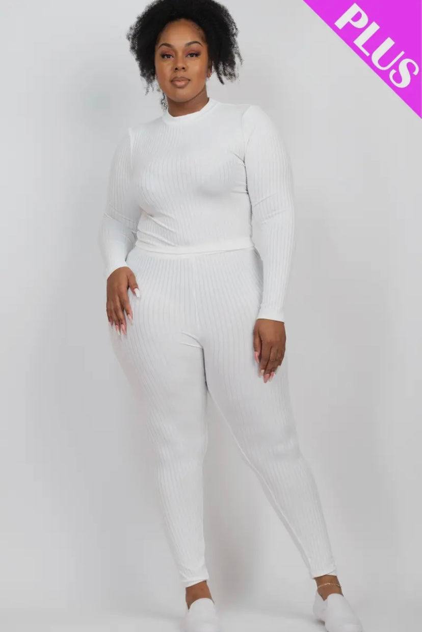 Ribbed Mock Neck Long Sleeve Top & Legging Set (Plus Size) Presale/Preorder