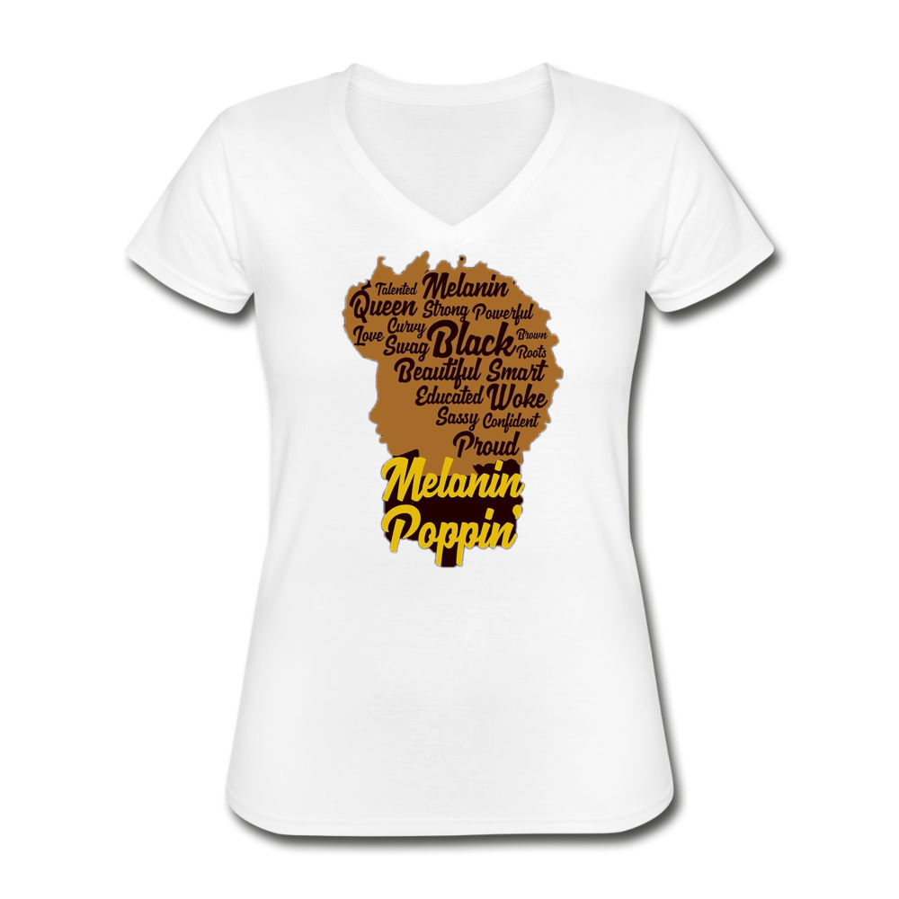 Melanin Poppin V-Neck T-Shirt - white
