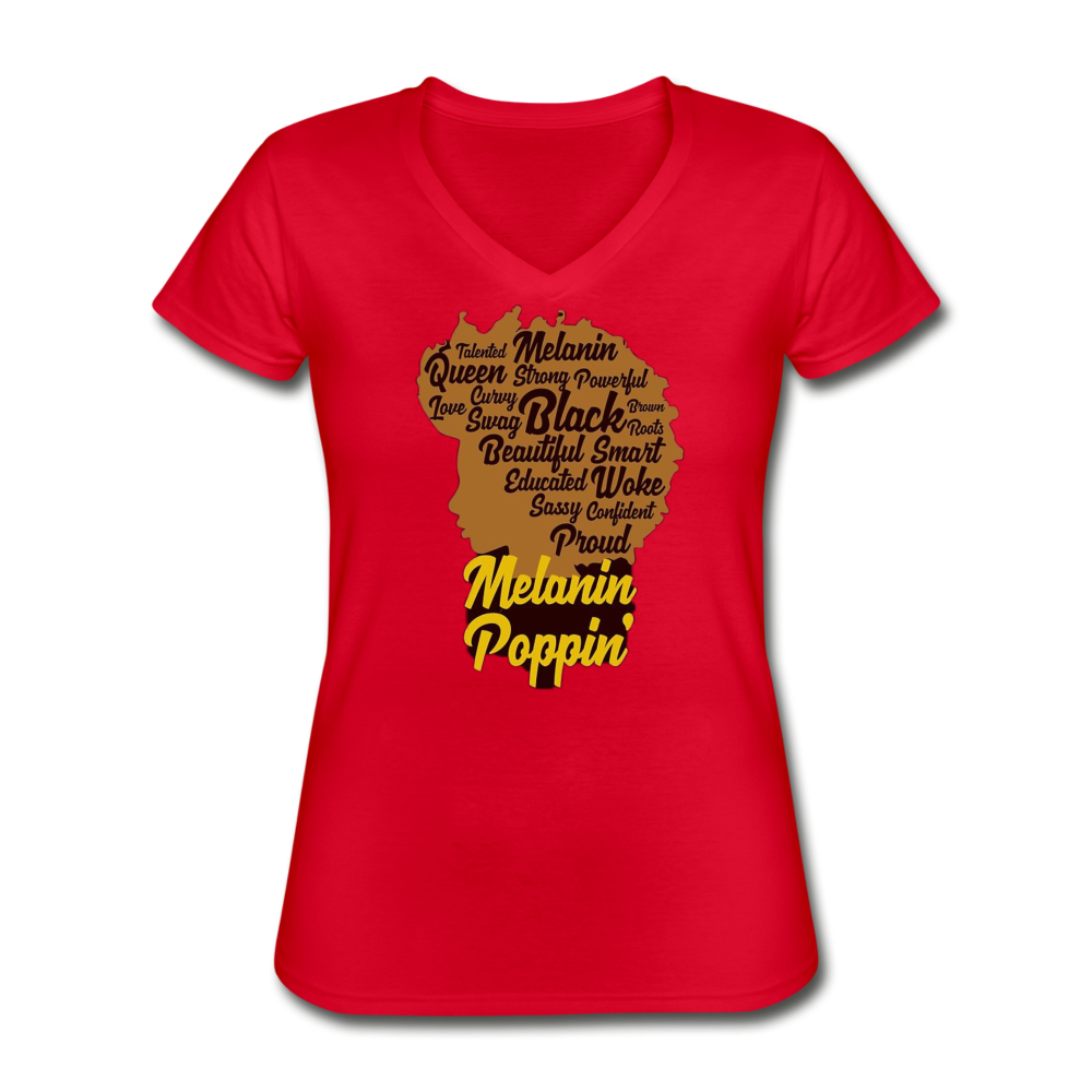 Melanin Poppin V-Neck T-Shirt - red