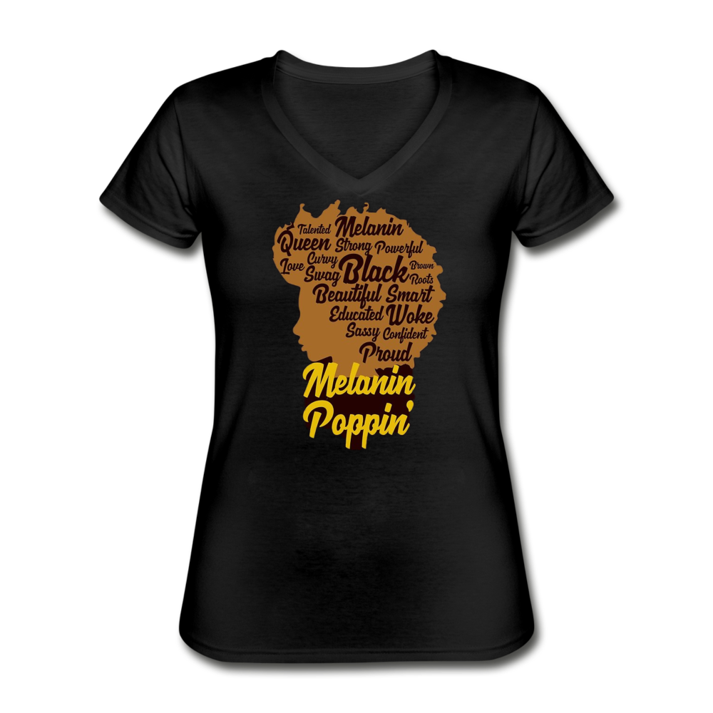 Melanin Poppin V-Neck T-Shirt - black