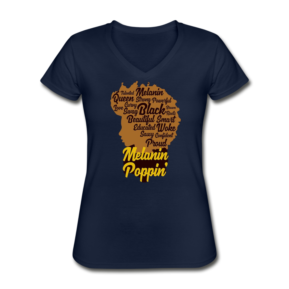 Melanin Poppin V-Neck T-Shirt - navy