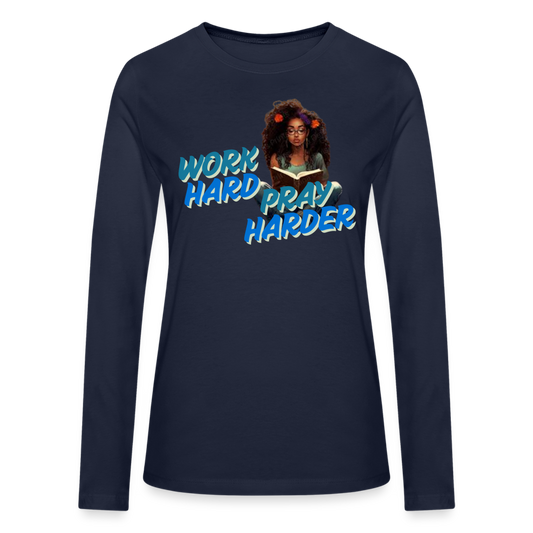 Pray Harder Long Sleeve T-Shirt - navy