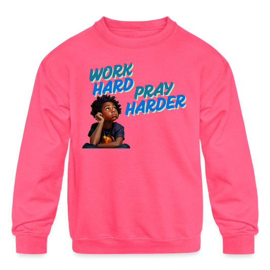 Pray Harder Crewneck Sweatshirt - neon pink