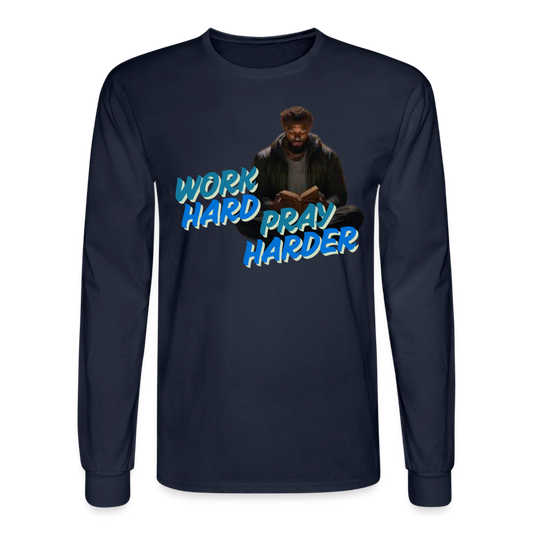 Pray Harder Long Sleeve T-Shirt - navy