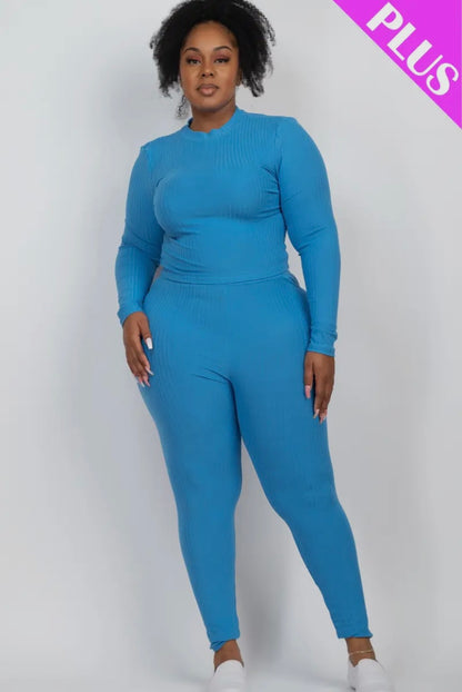 Ribbed Mock Neck Long Sleeve Top & Legging Set (Plus Size) Presale/Preorder
