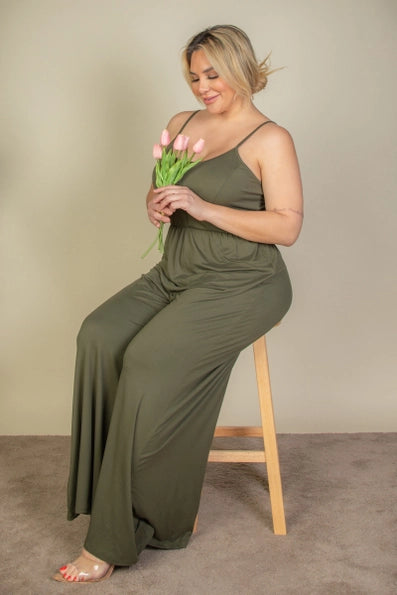 Plus Size Button Front Wide Leg Jumpsuit - Presale/Preorder