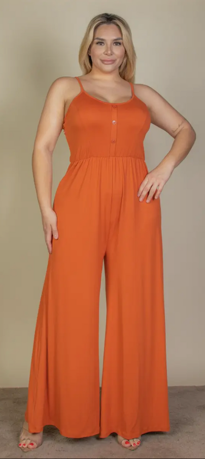 Plus Size Button Front Wide Leg Jumpsuit - Presale/Preorder
