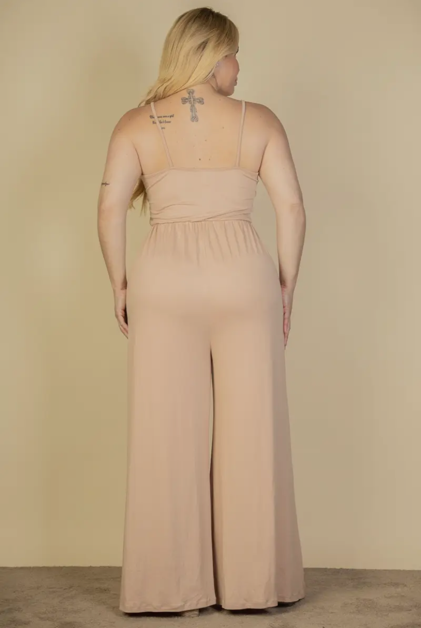 Plus Size Button Front Wide Leg Jumpsuit - Presale/Preorder