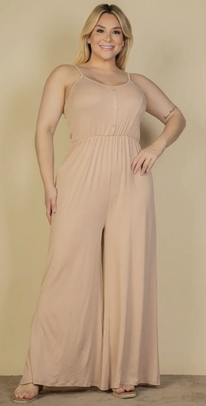 Plus Size Button Front Wide Leg Jumpsuit - Presale/Preorder