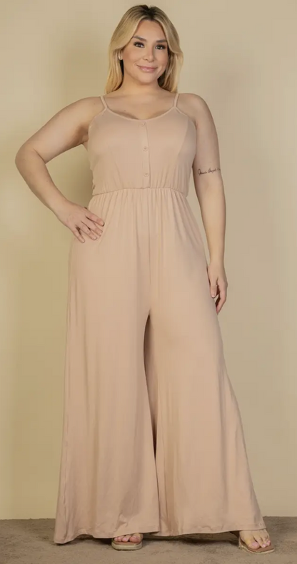 Plus Size Button Front Wide Leg Jumpsuit - Presale/Preorder