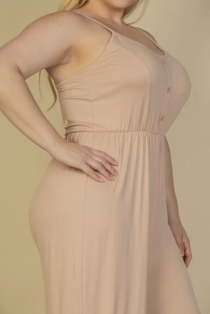 Plus Size Button Front Wide Leg Jumpsuit - Presale/Preorder