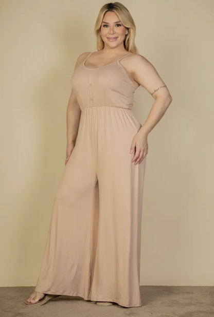 Plus Size Button Front Wide Leg Jumpsuit - Presale/Preorder