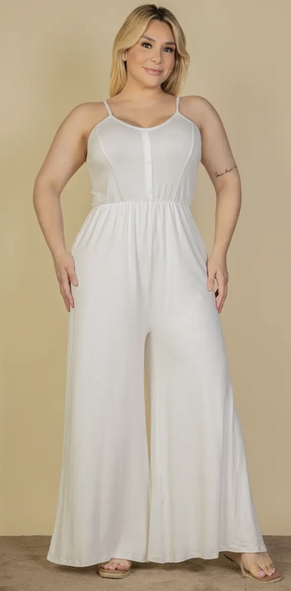 Plus Size Button Front Wide Leg Jumpsuit - Presale/Preorder