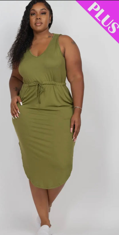 Plus Size Drawstring Midi Dress- Presale/Preorder