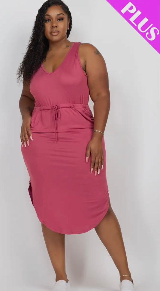 Plus Size Drawstring Midi Dress- Presale/Preorder